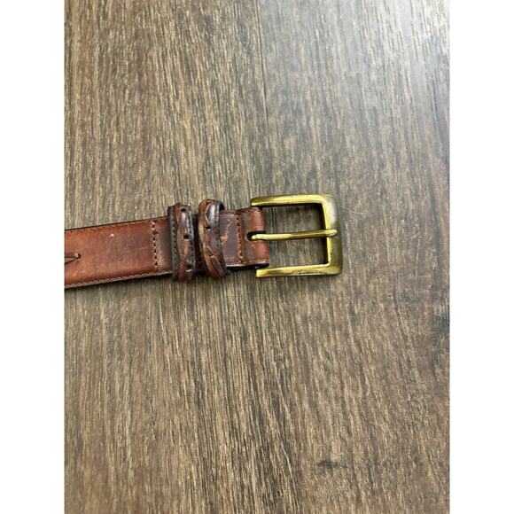 Vintage 1970s Men's Brown Leather Belt Braided Leather Detail Gold toned Buckle - Picture 4 of 11